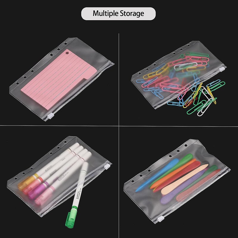 acDesign 24 Pcs Binder Pocket A6 Binder Pockets 6 Holes Zipper Folders Waterproof PVC Document Pouch Filing Bags(Clear) - Image 5